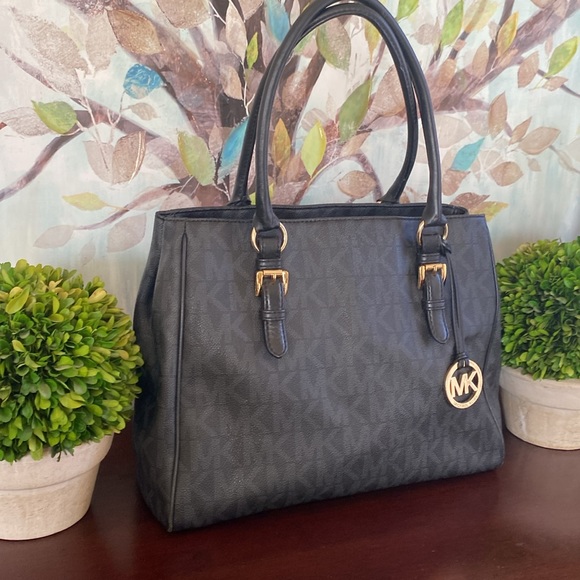 MICHAEL Michael Kors 🖤BLACK🖤 JET SET MEDIUM SIGNATURE WORK TOTE BAG 🌟EUC🌟 - Picture 4 of 17